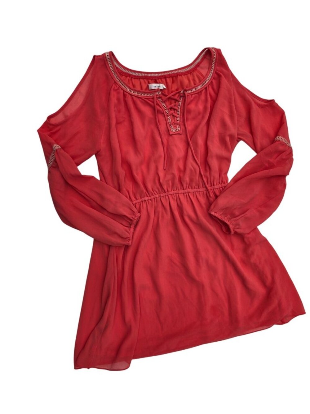 Entro Womens Cold Shoulder Coral Long Sleeve Dress Size L Chiffon Lace-Up Casual